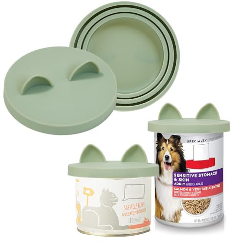 OHMO Pet Can Tin Lids, Universal Size BPA Free Silicone Covers for Cat and Dog Food (70g,85g,200g,400g.etc.), Light Green, 2-Pack