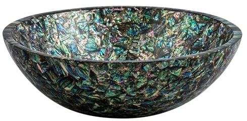 Indian Cottage Art and Crafts Abalone-Muschel-Waschbecken, runde Form, weißer Marmor, 30,5 cm
