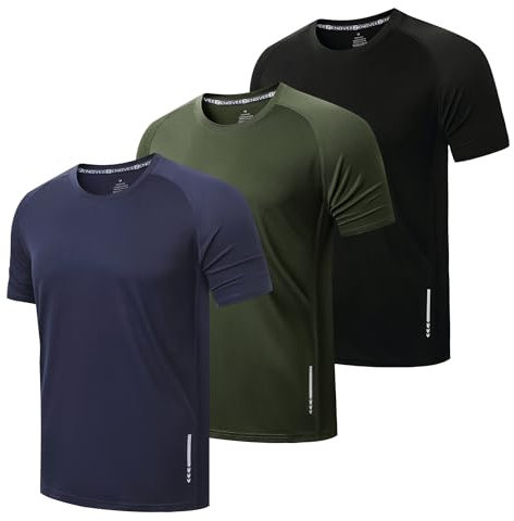 ZENGVEE 3 Pack Gym Shirts Men Quick Dry Short Sleeve Sport T-Shirts Breathable Moisture Wicking Athletic Running Tops Mens Workout Tops(0426-Black Navy Green-M)