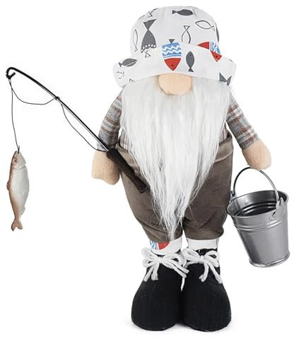 CVZQTE Gartenzwerg mit Angelhaken und Eimer, handgefertigt, Skandinavier, Tomtes, Zwerge, Bauernhäuser, Dekorationen, Urlaubsdekorationen