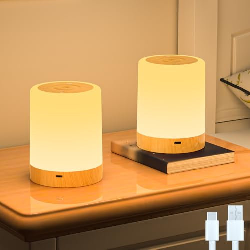 TRUMPETS Lámpara de Mesa LED Control Táctil RGB y Blanco Cálido USB Recargable, Luz Nocturna 256 Colores con Timer Sin Cables Ideal para Niños Habitación Cámping Bebé Dormir (2 Piezas | TIPO 2)