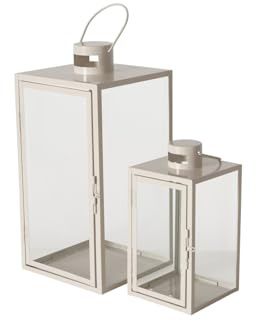 Boltze Arania Laterne Beige 25-40cm 2-teilig Kerzenhalter aus Hochwertigem Material