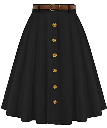 Belle Poque Damen Rock A-Linie Flared Midi Röcke mit Taschen und Gürtel