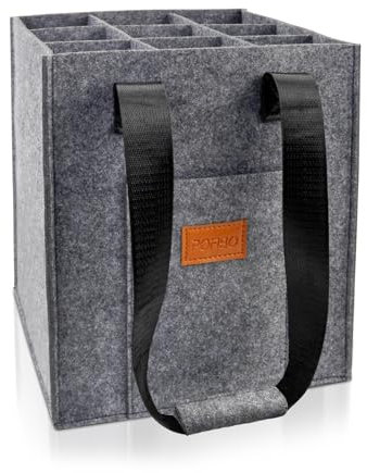 POFIBO Filz Flaschenträger Filztasche - Flaschentasche 9 Flaschen, Filztasche Weinflasche Tasche,Waschbar Wiederverwendbar mit Abnehmbaren Trennwänden, Geeignet für Partyreisen und Picknicks