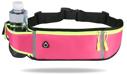 Ceinture De Course Homme et Femme, Sac Banane de Sport, Sac Banane réglable avec Porte Bouteille et Prise Casque, Ceinture de Course Smartphone, pour Gym, Jogging, Activités en Extérieur (Rose).