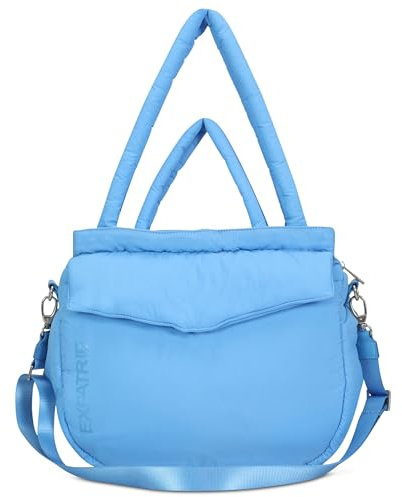 Expatrié Shopper Tasche Damen Blau - Poppy - Puffer Bag aus Nylon - Handtasche im Pillow Design mit Reißverschluss für Uni Business Freizeit - Puffy Nylontasche Groß