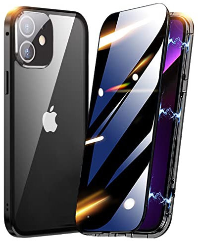 TOPF&B Case for iPhone 11 Privacy Magnetic Cover,Privacy Screen Protector Built-in Tempered Glass and Camera Protector,360 Degree Metal Bumper Case for iPhone 11,Black