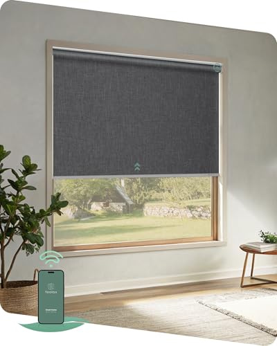 Yoolax Motorized Blinds with Remote, Blackout Smart Blinds for Windows Work with Alexa Google via Hub, Cordless Automatic Roller Shades(3 + Dark Grey)