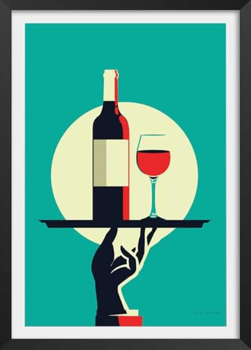 Hexoa Affiche Cuisine Verre de vin à la Française - Made in France - Affiche sous Cadre Noir 30x45