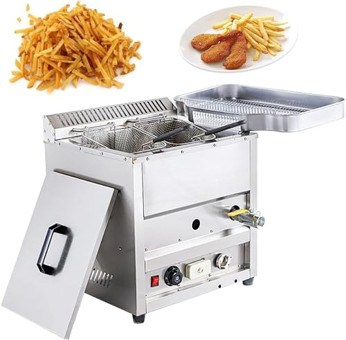 ZJGFCB Kommerzielle Gas-Fritteuse, Propan, freistehend, Edelstahl-Tanks, Korb, Tischplatte, für Pommes Frites, Restaurant, Heimküche