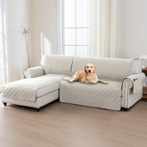 BellaHills 100% Wasserdicht Chaiselongue Sofabezug, Beschützer für Linke Arm Gesteppte Sofas, L Form (247cm), Französische Eiche