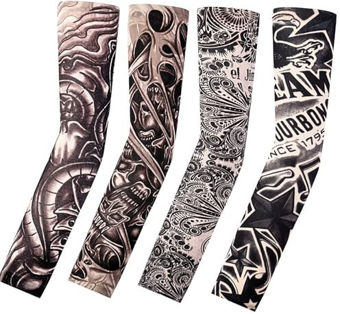 Dinghaole Lot de 4 manchons de tatouage,Couvre-manches pour Tatouages de Bras, manchons de tatouage,faux tatouage homme manche,manchons de faux tatouages temporaires réalistes en nylon extensible