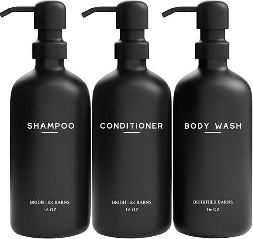 Brighter Barns Airbnb Shampoo- und Conditioner-Spender-Set, nachfüllbar, Kunststoff, Duschseifenspender für Badezimmer, Dusch- und Shampoo-Flaschen, modernes Badezimmer-Dekor für Hotel, Schwarz