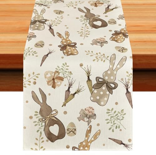 Tischläufer Ostern Hasen, Hase Karotten Frohe Ostern Tischläufer, Oster Tischläufer 33 x 183 cm Ostertischdecken Läufer, Frühling Küche Esstisch Dekoration für drinnen und draußen Urlaub Party Deko(B)
