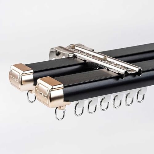 Doppelte Vorhangschiene gardinenschiene 2-läufig Deckenschiene Schienensystem vorgebohrt mit Deckenbefestigung for Fenster Dusch Vorhänge Raumteiler(Black,1.5m(4.9ft))