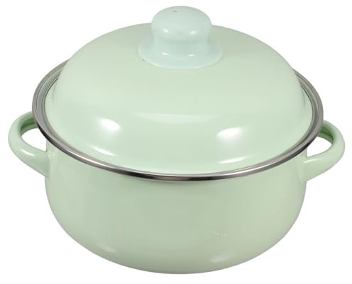 VERDANVERSE Suppentopf Aus Emaille Vintage Emaille-suppentopf Mit Deckel Suppentöpfe Mit Deckel Emailpfannen Zum Kochen Multifunktionaler Kochtopf Alter Topf Milchtopf Für Den Herd Green