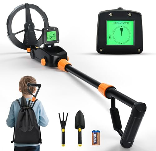 Kids Metal Detector, Ovshnrr IP68 Waterproof & Lightweight Metal Detectors with LCD & Sound Indication, High Sensitivity Metal Detector for Kids with Shovel, Rake and Backpack for Treasure Seeking