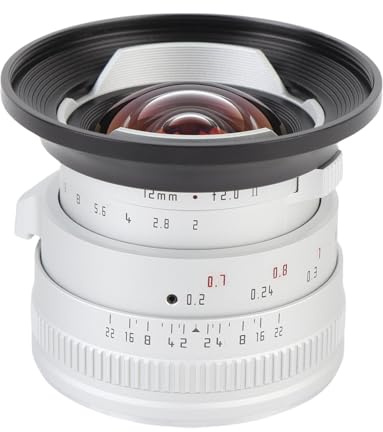 12 Mm F2.0 Grande Ouverture Grand Angle Manuel APS C Focus Cobile Fixe, Objectif de Caméra Professionnel pour Les Caméras M4 / 3, GF8, GF9, GH5, GH6 (Silver)