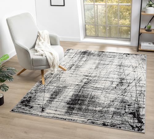 Obsidian Abstract Traditional Low Pile Modern Area Rug, Grey, 160x230cm