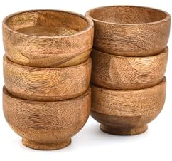Indus Lifespace Schüssel Set Mangoholz Runde Servierschalen aus Holz für Dips, Saucen, Nüsse, Gewürze - Mini Deko Schalen (7,6 cm x 3 x 2) (6 Stück)