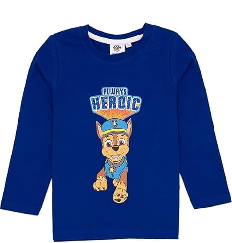 Paw Patrol Navy Blue Long Sleeve T-Shirt, Boys' Heroic Print Crew Neck Top