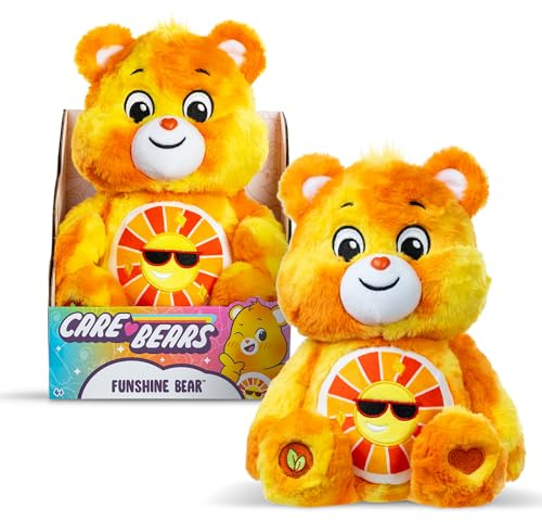 Care Bears Basic Fun 35cm Colour Splash Plush – Funshine Bear Eco-Friendly Soft Toy with Bright Belly Badge – Vibrant Collectible for Kids & Fans