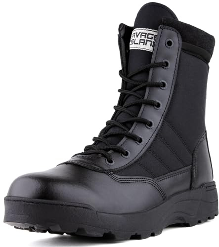 Savage Island Guardian Tactical Combat Boots – Side Zip & Lace Up Breathable Military Patrol Boots for Police, Outdoor, Cadets & Security - Black, UK 8