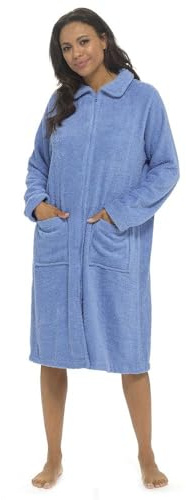 A2Z Ladies Towelling Bathrobe Front Zip Dressing Gown 100% Cotton House Coat - Robe LDS 405 Lilac 16-18