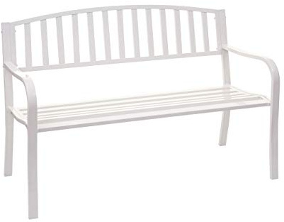 PROREGAL Gartenbank | HxBxT 87x128x58cm | Bank Parkbank Sitzbank | Weiß | 2-Sitzer pulverbeschichteter Stahl
