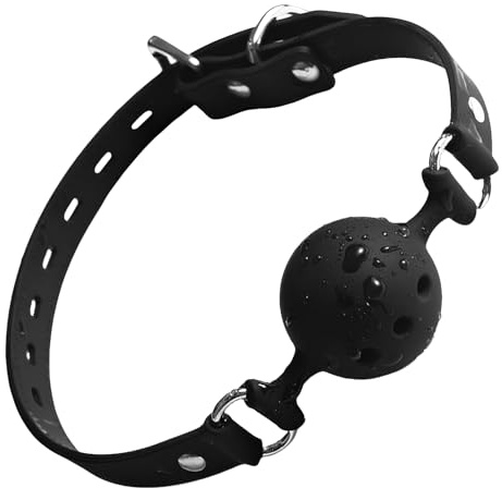Mordaza de Bola de Silicona para Parejas, Mordaza de Boca Ajustable BDSM Juguete Sexual para Juegos de Rol y Bondage, Bola de 3,8cm de Diámetro, Color Negro