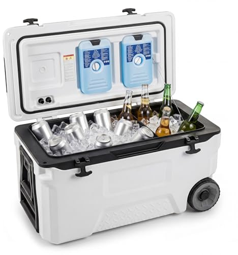 COSTWAY Frigorifero Portatile, Frigo da Campeggio con Ruote, Maniglie, Finestrino Ribaltabile, Portabicchieri, Apribottiglie e Sacchetti di Ghiaccio, per Campeggio, Pesca, Picnic e Festa