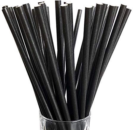 LUXENTU Strohhalme Trinkhalme aus Papier - 100, 300, 500 oder 1000 Stück - (100 Stück, Schwarz/Jumbo)