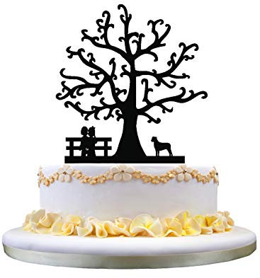 zhongfei Puppy Hund Hochzeit Lustige Braut und Bräutigam Topper mit Blumenbaumdeckel rustikalen Kuchen