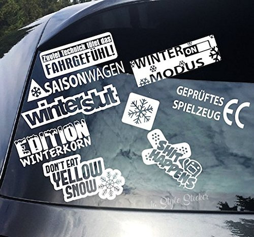 1A Style Sticker Aufkleber Set Winterauto 9 Motive / 26 Farben Autoaufkleber Winterset winterreifen