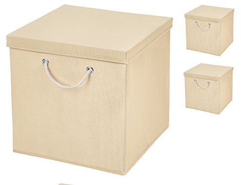 3x Aufbewahrungs Korb Creme Faltbox 30 x 30 x 30 cm Regalkorb von Stick&Shine faltbar mit Kordel und mit Deckel