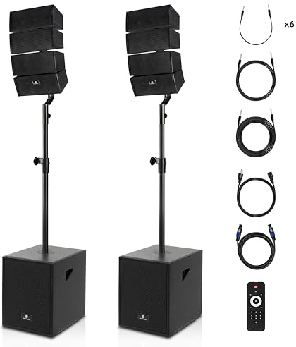 PRORECK Club 3000 - Sistema de altavoces PA alimentado por DJ de 12 pulgadas, 4000 W, con unidad USB Bluetooth, función de lectura, tarjeta SD, control remoto, dos subwoofers y 8 altavoces de línea