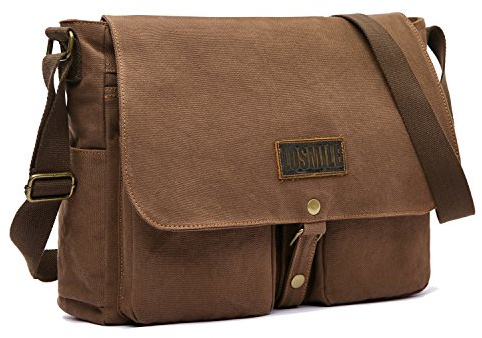 LOSMILE 15.6 Laptop Shoulder Bag, Men's Messenger Bags, Vintage Canvas Bag for School and Work, Satchel Bags, Large Size.(Coffee)