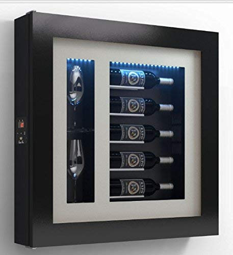 Cave à vin mural pour cinq bouteilles horizontalement et deux verres horizontaux latéraux pour bouteilles H.328 D.90 mm, poids 30 kg. (SF00)
