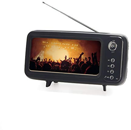 balvi Smartphone-Sockel mit Radio und Lautsprecher Retro-TV-Design Farbe Schwarz Mit Akku und USB-Lad