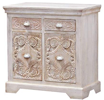 Casa Moro | Indische Kommode Afsana 95x40x90 cm (B/T/H) im Shabby Chic Weiss | schmale Echtholz Kommode aus Mango Holz | Sideboard modern | CA017155