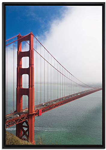 Pixxprint Golden Gate Bridge San Francisco Leinwandbild 100x70 cm im Bilderahmen, Wandbild, Schattenfugenrahmen, Kein Poster