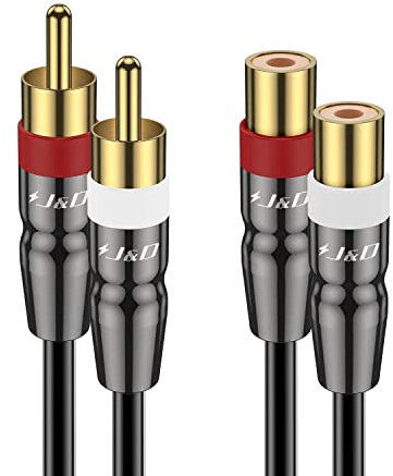 J&D 2 RCA Cavo di Prolunga Maschio a Femmina, Guscio di Rame Placcato Oro 2RCA Maschio a 2RCA Femmina Cavo Adattatore di Prolunga Audio Stereo, 0.9 Meter
