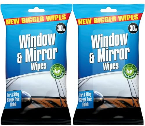 Premium Glass Wipes Car, Mirror, Window Car Glass Cleaner Wipes | Shiny Streak Free Cleans And Shines 2 x 30 Pack