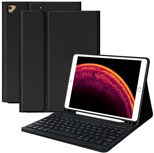 MMK iPad 8th Generation Case with Keyboard, for 9th Generation iPad Case with Keyboard (Detachable BT & Pencil Holder), iPad 10.2/iPad Air 10.5(3rd Gen)/iPad Pro 10.5 (Black)