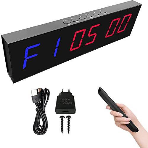 PULIVIA Mejora1.8 del Temporizador de Gimnasio, Temporizador Intervalo de Fitness con 2 Vías Control (Remoto y Botón), Cronómetro, Contar Arriba/Abajo, Tabata para Fitness en el Hogar y al Aire Libre