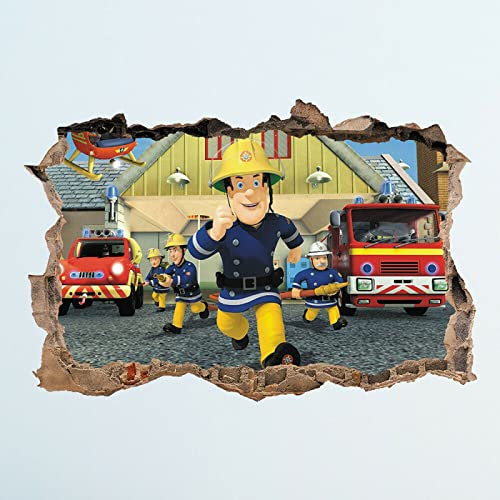 3D-Feuerwehrmann Sam Loch in Wandaufkleber Kunst Aufkleber Dekor Kinderzimmer Dekoration