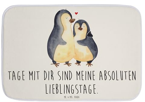 Mr. & Mrs. Panda Badteppich Pinguin umarmen - Geschenk, Paar, verknallt, Liebesgeschenk, Liebe, Jahrestag, Duschvorleger, Badematte, Hochzeitstag,
