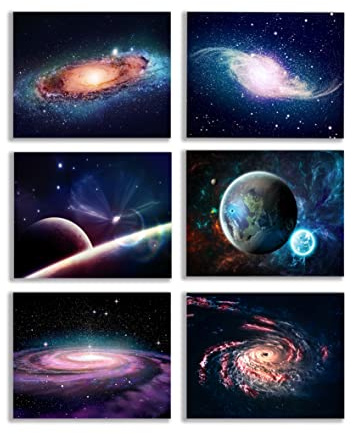 Universe Starry Sky Wall Art Outer Space Fantastic Nebula Galaxy Painting Pictures ,for Bedroom, Living Room, Bathroom Decor ,Posters for Kids, Boys or Girls Room ,Set of 6 ( 8 x10 ) Unframed