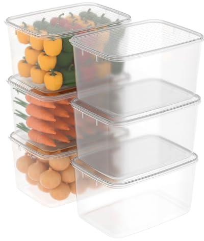 Cetomo 7L*6 Food Storage Container, Fridge Organizer with Lid, Plastic Refrigerator Organizers for Pantry and Fruits, BPA free, Freezer Safe, Microwave Safe, Durable, Food Grade, Clear, 7L-6 Pack
