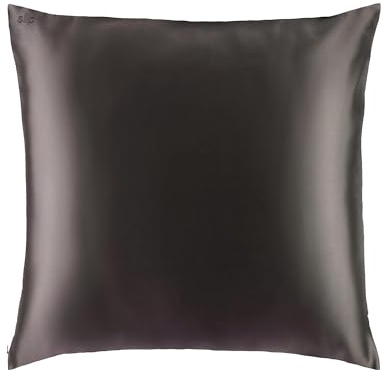 SLIP 22 Momme Seidenkissenbezug in 80 x 80cm im Petal Design - aus 100% Maulbeer Seide, mit Reißverschluss, atmungsaktiv, ideal für Allergiker, Dunkelgrau